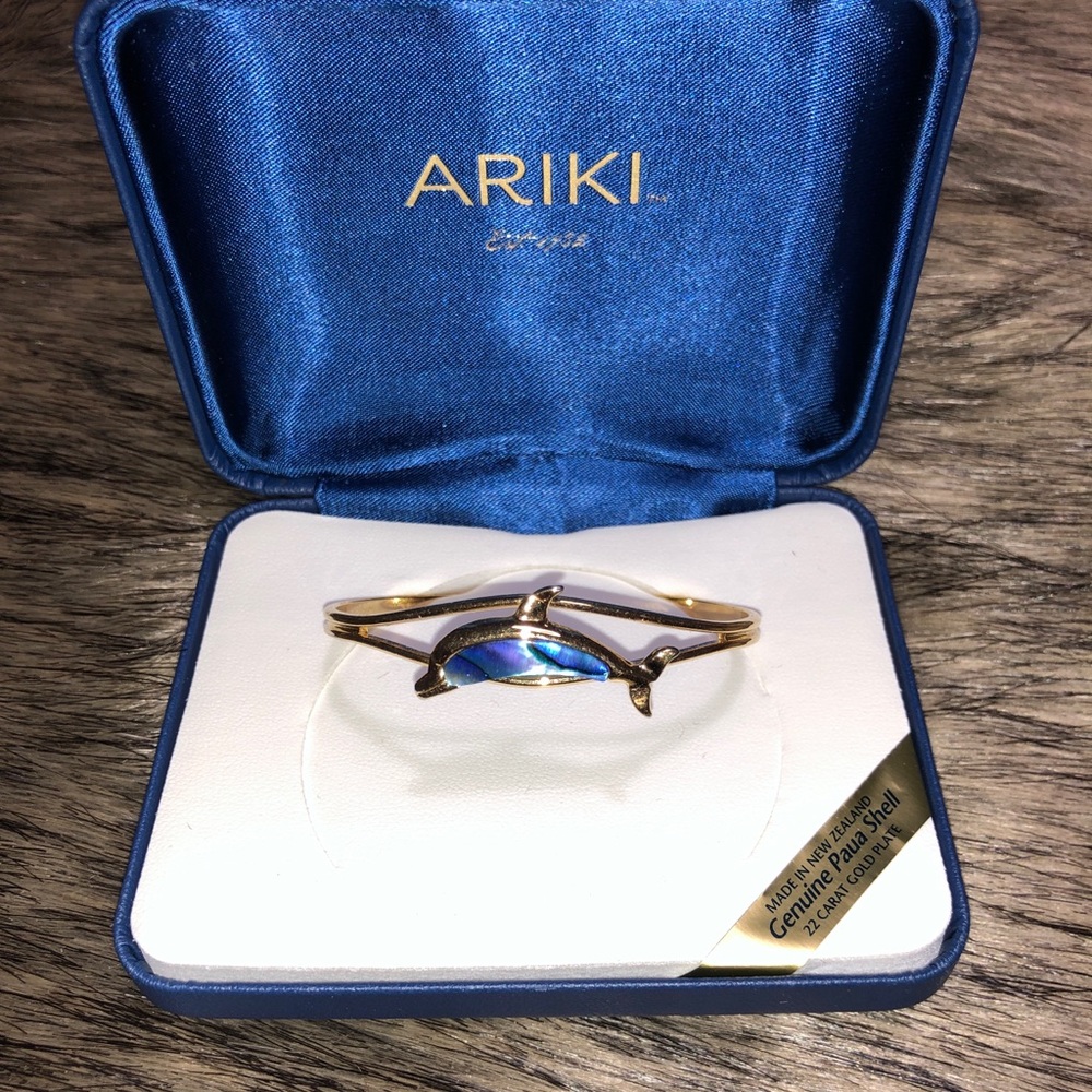 22K Gold Plated Paua Shell Dolphin Bangle